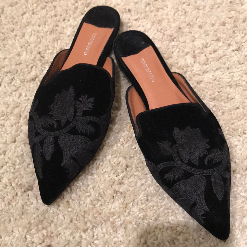 Tony Bianca Velvet Embroidered Slide Flats 7.5